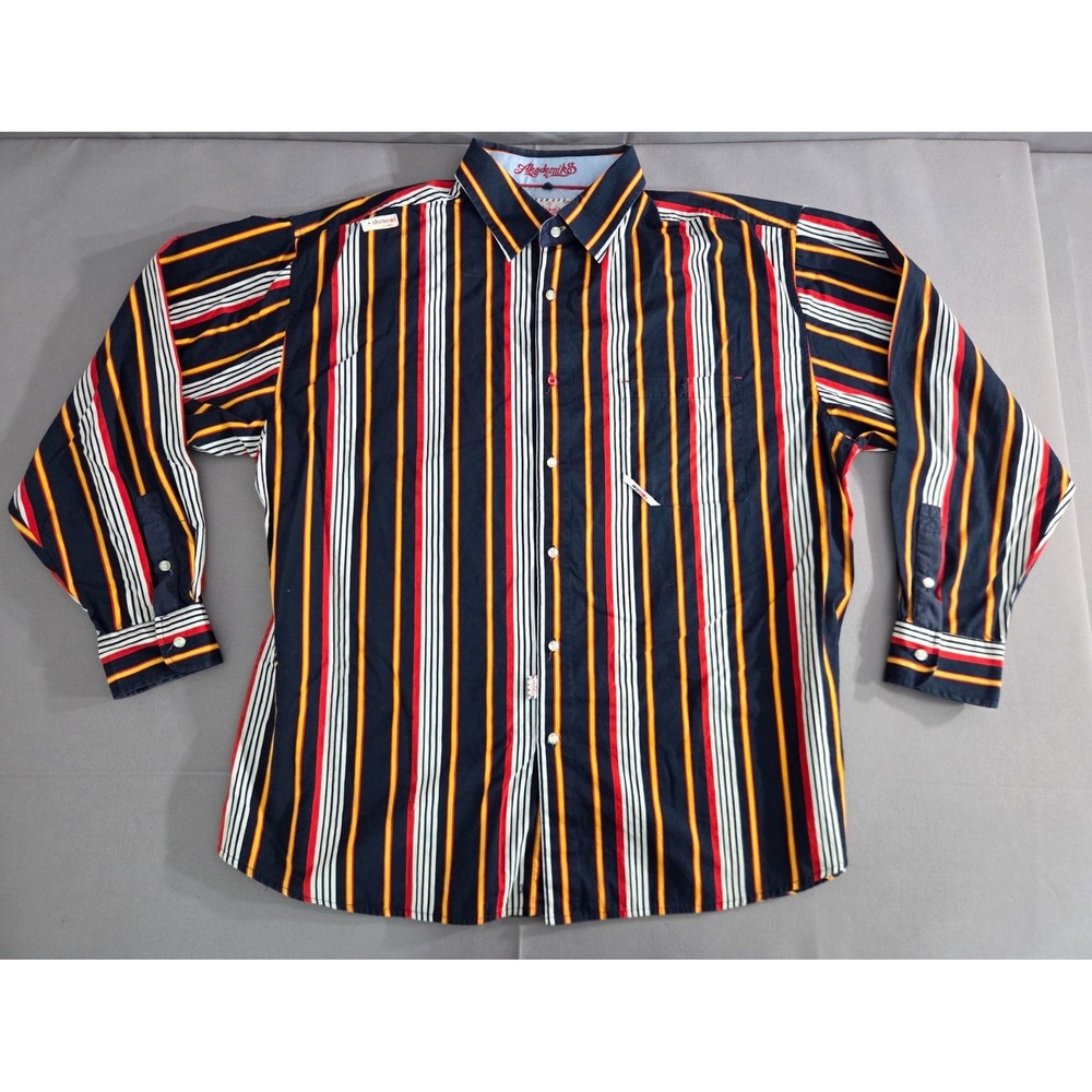 Vintage Akademiks Shirt Mens 2 Extra Large Blue Stripped Polo Y2K Luxury Hip Hop